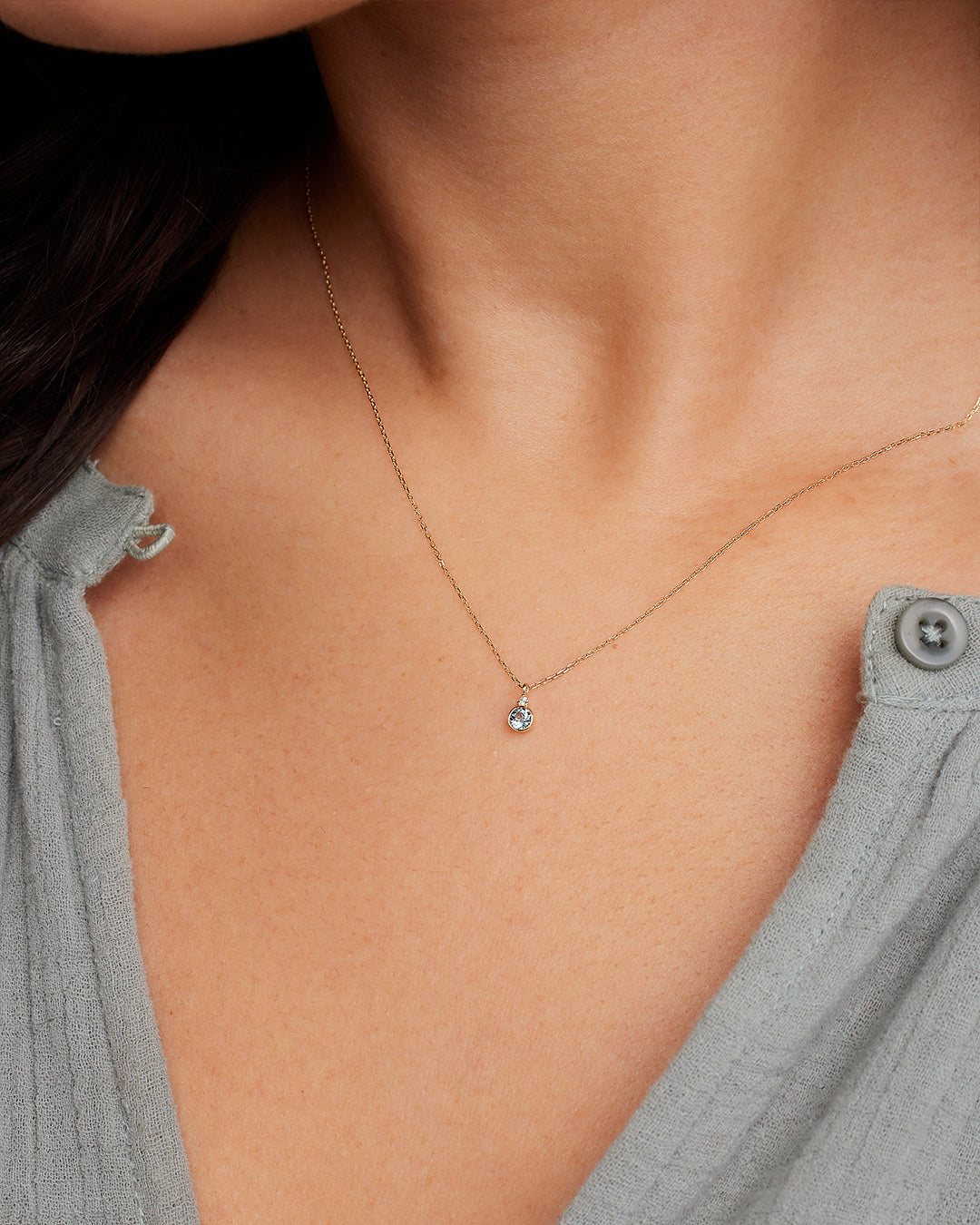 Blue Topaz Birthstone Necklace || option::14k Solid Gold, Blue Topaz - December