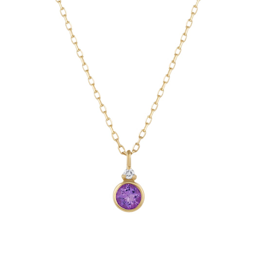 Amethyst Birthstone Necklace || option::14k Solid Gold, Amethyst - February