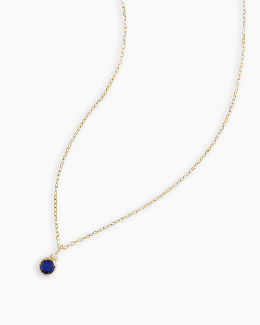 Blue Topaz Birthstone Necklace || option::14k Solid Gold, Blue Sapphire - September