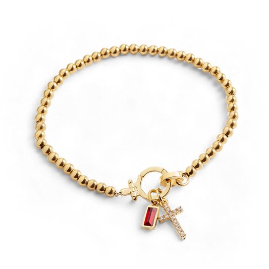 Birthstone Cross Charm Bracelet